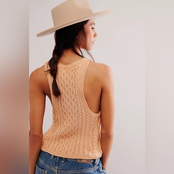 Free People High Tide Cable Tank in Tender Peach - Picture 2 of 4